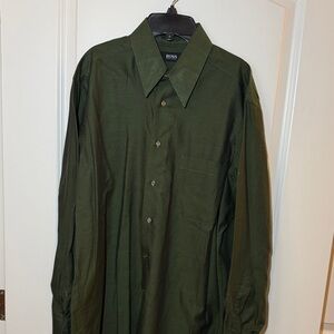 Hugo Boss Men's Dark Green Dress Shirt 16 34/35